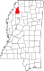 Harta statului Mississippi indicând comitatul Quitman
