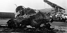 A U.S. Marine Corps A-6 Intruder destroyed by a rocket and mortar bombardment on Da Nang Air Base in 1968 during the Vietnam War