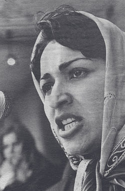 Meena founder of RAWA speaking in 1982.jpg