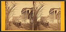 The first Mercantile Library building at Fifth Street and Library Street in 1868. Mercantile Library, by Bartlett & French.jpg