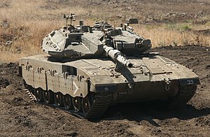 Chevron sur la protection du train d'atterrissage du Merkava Mk.3B Baz dor Dalet, Forces de défense israéliennes, vers 2007