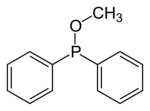 Skeletal formula of methyl diphenylphosphinite Methyl-diphenylphosphinite-2D-skeletal.png