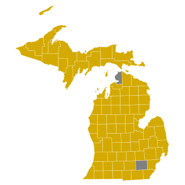 Résultats des élections primaires présidentielles démocrates du Michigan par comté, 2008.svg