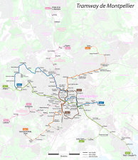 71: Netz der Straßenbahn Montpellier 2012
