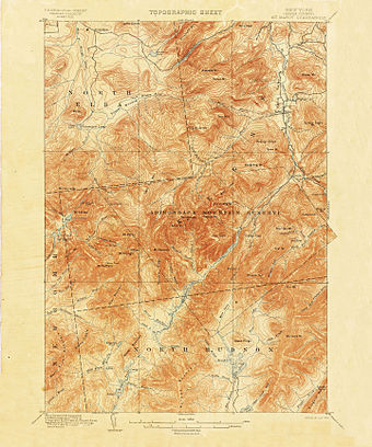 1892 15-minute map (or topographic sheet) of the Mount Marcy area of the Adirondacks in New York State from the first decades of the USGS