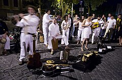 Night life in Piazza Trilussa in Trastevere, Rome, Italy