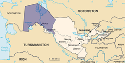 Karakalpakstans läge i Uzbekistan.