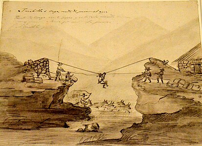 "Oroya. Tarabilla, modo de pasar el agua", akuarelazko margolana paperean (ca. 1827 - 1841). Limako Arte Museoa (Museo de Arte de Lima, MALI).[7]