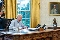 President Biden talks with UK Prime Minister Boris Johnson on the phone P20210123AS-0258 (50912463606).jpg