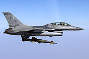 Pakistan Air Force General Dynamics F-16BM Fighting Falcon (401) drops two 2000lb GBU-10s.jpg
