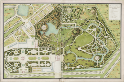 Plan en couleur des jardins français et anglais.
