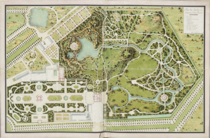 Mapa do Petit Trianon e arredores, parte dos jardins de Versalhes. (definição 11 833 × 7 811)
