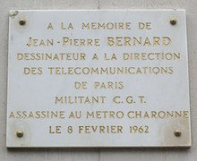 Plaque en hommage à Jean-Pierre Bernard.