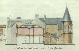 South Elevation of the enlarged Priestfield House Priestfield; South Elevation.png