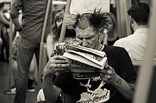 A member of the punk subculture riding the Vienna U-Bahn Punk on the Vienna U-Bahn.jpg