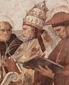 Santo Tomás de Aquino, el papa Inocencio III, san Buenaventura (a la derecha, junto al altar).