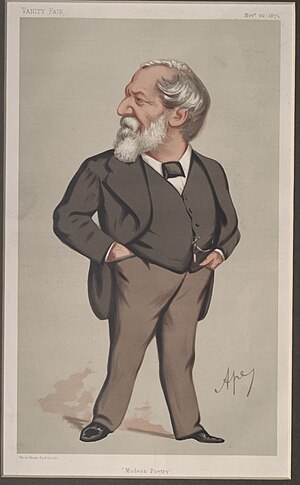 Captioned "Modern Poetry", caricature of Browning in Vanity Fair, 1875