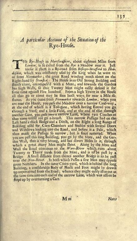 Account of Rye House, from the official history of the Plot by Thomas Sprat (2nd edition, 1685).