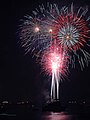 Fireworks, different colors are produced by different elements.