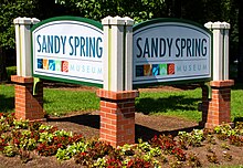 The sign for the Sandy Spring Museum in Sandy Spring, Maryland as photographed in September 2020. Sandy Spring Museum Sign in Sandy Spring MD.jpg