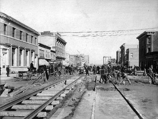 Laying of the streetcar tracks began in 1912.