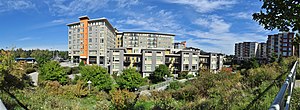 Thornton Place, in the Northgate neighborhood, one of the largest of the mixed-use developments common to Seattle in the early 21st century. Seattle - Thornton Place - pano 01.jpg