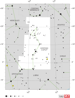 Serpens Constellation, straddling the celestial equator, consisting of two non-connected parts (Serpens Caput and Serpens Cauda)