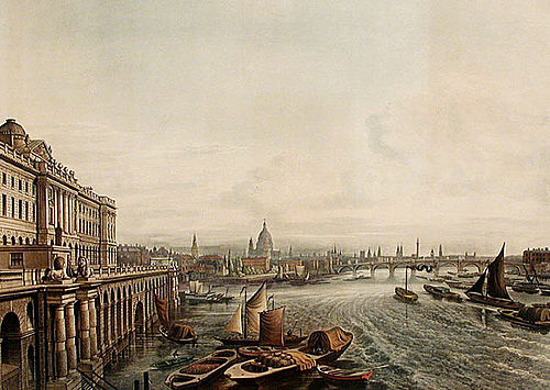 Somerset House in 1817, showing how the Thames originally flowed directly past the building.