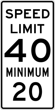 Thumbnail for File:Speed Limit 40 Minimum 20 sign.svg
