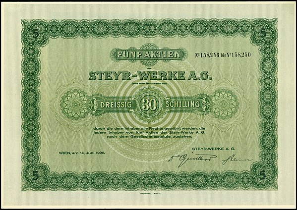 Share of the Steyr-Werke AG, issued 14. June 1926