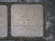 Stolperstein Toni Wechsler, 1, Yorckstraße 10, Oststadt, Hannover.jpg