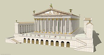 Restitution du temple de Vénus et de Rome, vu depuis le Colisée.