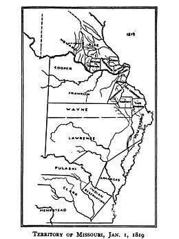 Map of Missouri before statehood, 1819 Territory of Missouri, 1 January 1819.jpg