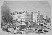 Engraving showing adjutants at the cremation ghat in Calcutta, c. 1877 The Cremation Ghat at Calcutta, wood engraving, Selmar Hess, New York, 1877.jpg