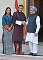 The Prime Minister, Dr. Manmohan Singh meeting the King of Bhutan, His Majesty Jigme Khesar Namgyel Wangchuck and the Bhutan Queen, Her Majesty Jetsun Pema Wangchuck, in New Delhi on October 24, 2011.jpg