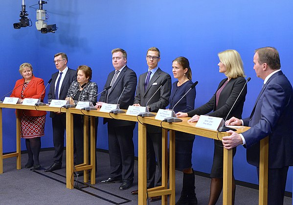 Prime ministers of the Nordic and Baltic countries in 2014. From left: Erna Solberg, Norway; Algirdas Butkevičius, Lithuania; Laimdota Straujuma, Latv