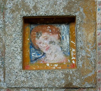 A fresco of a noble woman with golden necklace and earrings on the ceiling of the main chamber in the Ostrusha Mound near Kazanlak, Bulgaria.