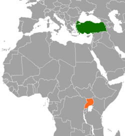 Түркия мен Уганда орналасқан жерді көрсететін карта
