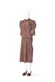 Tvådelad klänning av siden med rutmönster i vinrött och beige - Hallwylska museet - 90077.tif