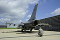 U.S. Air Force Senior Airman Alex Lenz, a crew chief assigned to the 8th Aircraft Maintenance Squadron, assists Col. S. Clinton Hinote, commander of the 8th Fighter Wing, with flight preparations at Kunsan Air 130814-F-LD870-201.jpg