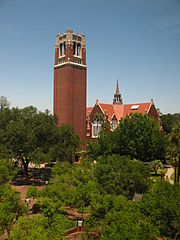 Century Tower, begun in 1953, commemorates the 100th anniversary of origins of UF and memorializes students and alumni who died in the World Wars UF SignatureShot.jpg