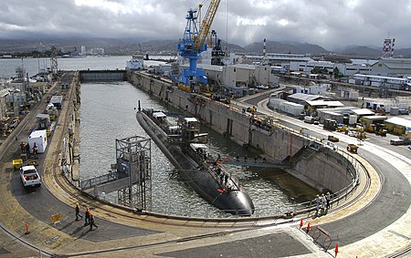 US Navy 090618 N 0676F 003 he Los Angeles class attack submarine USS Buffalo (SSN 715) undocks from Dry Dock 2 at Pearl Harbor Naval Shipyard