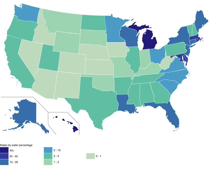 File:US States by Water Percentage.svg