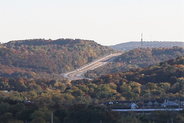 I-49 rises into the Ozark Mountains south of Fayetteville.