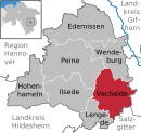 Location of the municipality of Vechelde in the district of Peine