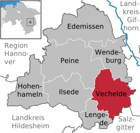 Poziția comunei Vechelde pe harta districtului Peine