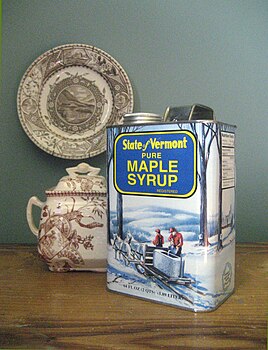 Vermont maple syrup packaged in a tin issued by the Vermont Maple Sugar Makers' Association