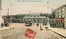 La première gare des Chantiers, avec une motrice du tramway de Versailles.
