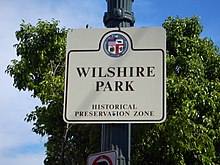 Sign identifying Wilshire Park as an Historic Preservation Overlay Zone by the City of Los Angeles Wilshire Park HPOZ Sign.JPG