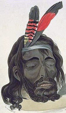 Head of Yagan by George Cruikshank, the frontispiece of the Descriptive Account Yagan cropped.jpg